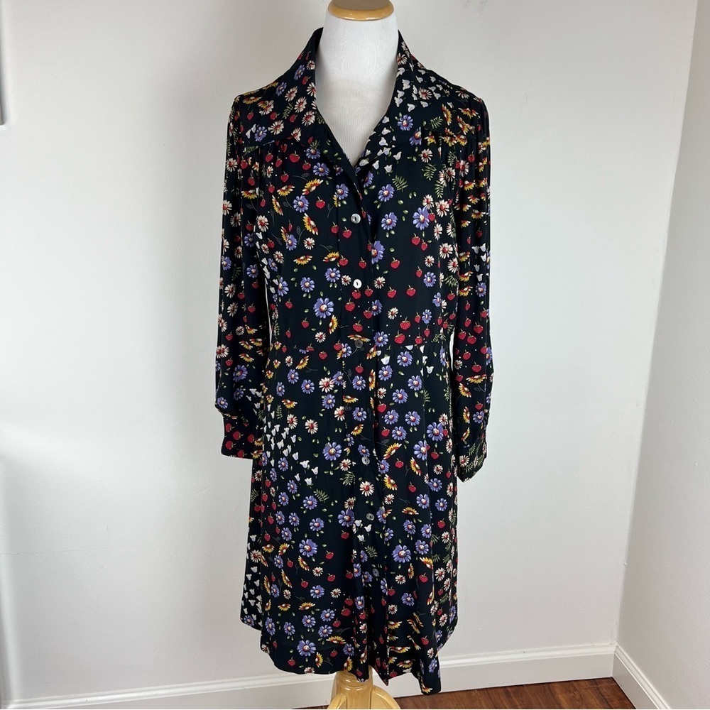SAINT GERALDINE Strawberry Floral Long Sleeve Button Down Dress Size XL